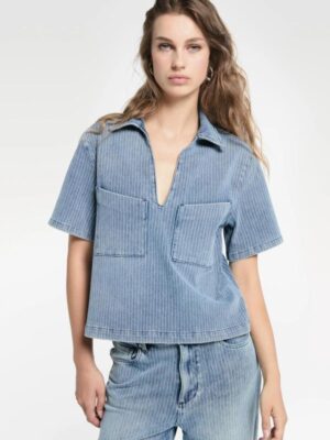 Homage - Striped Denim Top - Stripy Blue