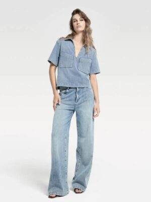 Homage - James Striped Wide Leg Jeans - Stripy Blue